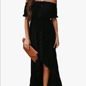 Womens Off The Shoulder Short Sleeve Maxi Dress High Low Solid Cocktail Dresses